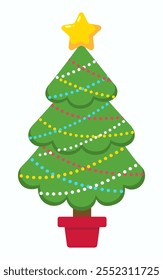 Árbol de Navidad de dibujos animados. Ilustración vectorial.
