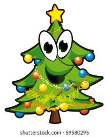 cartoon christmas tree - vector illustration