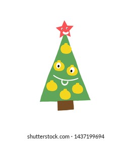 Cartoon Christmas tree. Vector multi-colored illustration.