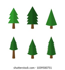 Cartoon christmas trees  icons isolated on white background. Vector illustration. Eps 10.