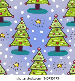 Cartoon Christmas trees seamless pattern.