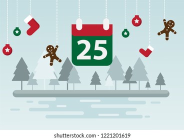 cartoon christmas and winter season with flat design