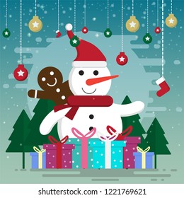 cartoon christmas and winter season with flat design