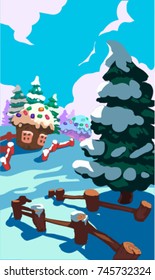 Cartoon christmas winter wonderland snow landscape scene background