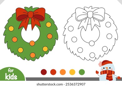 Cartoon Christmas wreath, coloring book for children