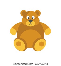 Cartoon chubby brown bear with funny face isolated on white background. Soft kids toy of artificial animal vector illustration. Cute children friend, teddybear icon in flat design cartoon style