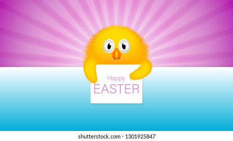 Cartoon chubby Easter chicken.Easter greeting card vector illustration