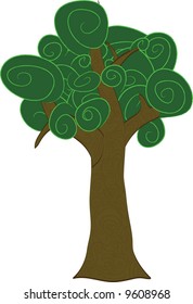 Cartoon Chunky Swirl Brown and Green Tree