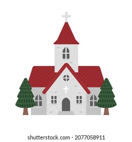 cartoon church flat design illustration (front view)	