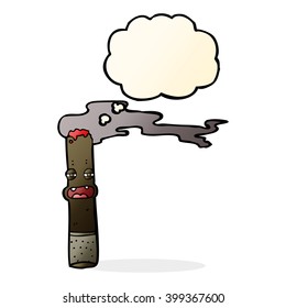 cartoon cigar character with thought bubble