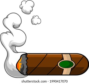 Cartoon Cigar mit Rauch. handgezeichnete Vektorgrafik einzeln auf transparentem Hintergrund