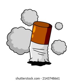 Cartoon cigarette butt on white background