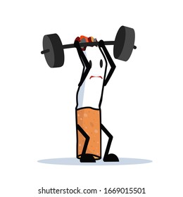 Cartoon Cigarette character Lifting Weights