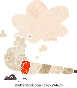 cartoon cigarette with thought bubble in grunge distressed retro textured style