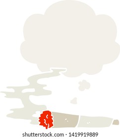 cigarrillo de dibujos animados con burbuja de pensamiento en estilo retro