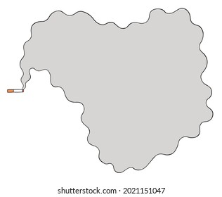 Cartoon cigarettes and smoke, vector illustration. Colored and black outlines.