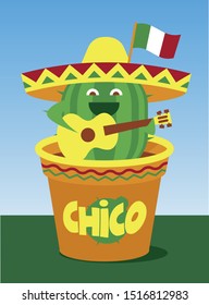 Cartoon Cinco de Mayo cactus mariachi vector illustration