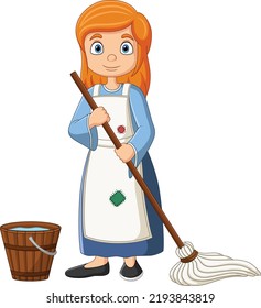 Cartoon Cinderella With Bucket And Mop