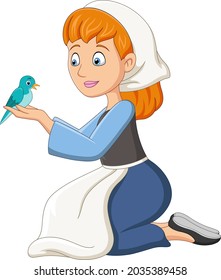 Cartoon cinderella with little bird