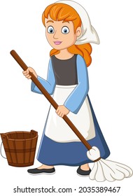 Cartoon cinderella mopping the floor