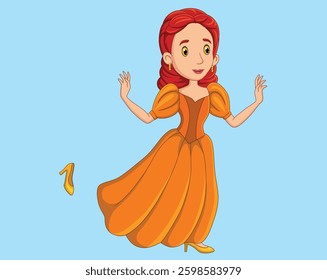 Cartoon cinderella princess with her shoe vector illustration