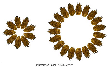 Cartoon circle brown flying alien monster star and comets frame. Isolated on white background. Vector icon set. Vol. 2