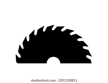 Cartoon circular blades icon or symbol. Drawing half logo. Circular saw blade for woodworking machine, sawing machine. Electric saw, circle. Vector