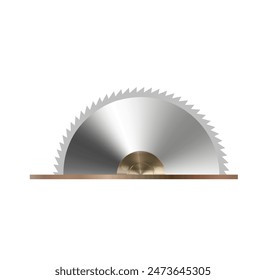 Cartoon circular blades icon or symbol. Drawing half logo. Circular saw blade for woodworking machine, sawing machine. Electric saw, circle. Vector