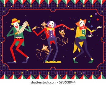 cartoon circus clown characters. vector illustration