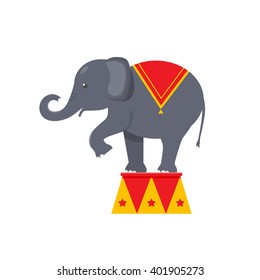 Cartoon Circus Elephant. Isolated On White Background. Vector