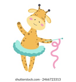 Cartoon Zirkus Giraffe Akrobat, lustiges Cartoon Tier im flachen Stil, tanzende Ballerina