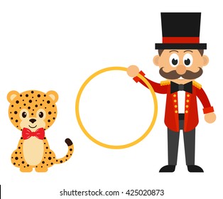 cartoon circus man and circus leopard vector