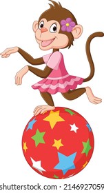 Cartoon Circus Monkey Standing On A Ball