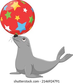 Cartoon circus seal playing a ball