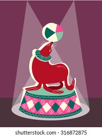 Cartoon Circus seal playing a ball - Illustration