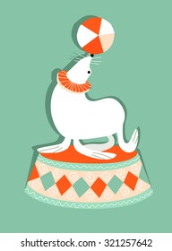 Cartoon Circus seal playing a ball - Illustration