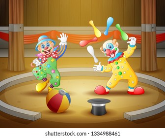 Cartoon Circus show with clowns at the arena