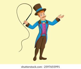 Cartoon circus trainer holding a whip vector illustration