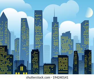 Cartoon city background. Vector eps 10