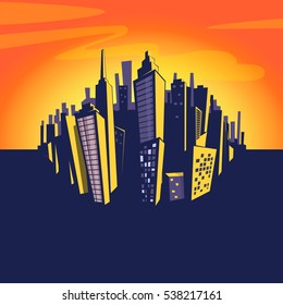 Cartoon city background. Vector illustration of cityscape