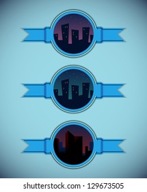 Cartoon city labels - night version. EPS10.