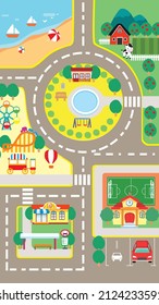 Cartoon City map in vector, could apply in play mat and etc