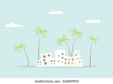 cartoon city with palm