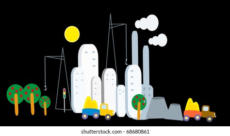 cartoon city and plant