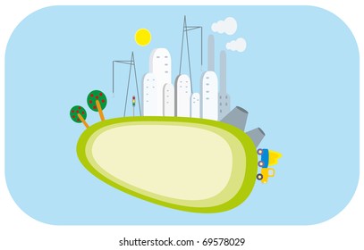 cartoon city and plant