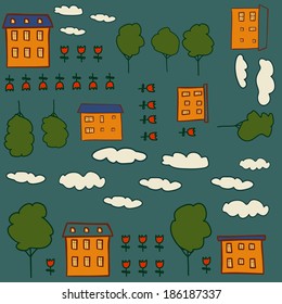Cartoon city seamless background