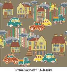 cartoon city seamless print design