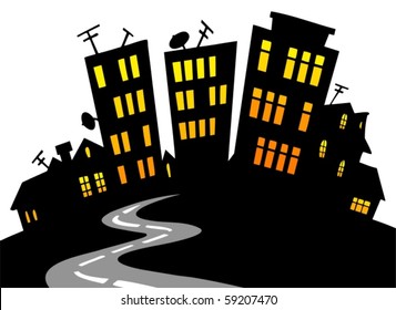 Cartoon City Skyline - Vector Illustration.