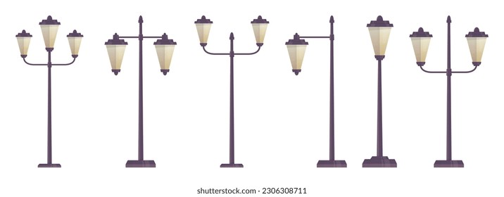 Cartoon city street light collection vector illustration isolated on white