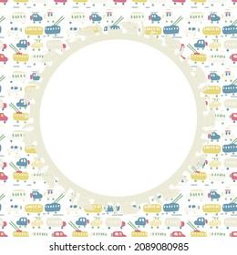 cartoon city transport traffic vector background with frame empty space for text